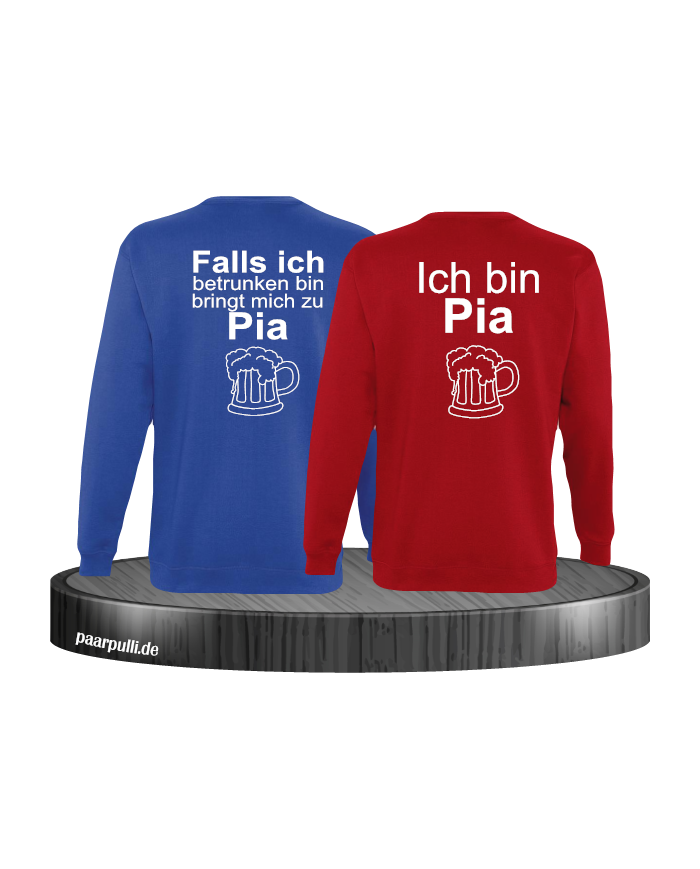 Falls ich betrunken bin Partnerlook Sweatshirts in Blau rot Falls ich betrunken bin Partnerlook Sweatshirts in Blau rot
