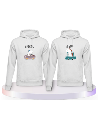Gemeinsamer Look: Be Strong Be Happy Hoodies | Paarpulli