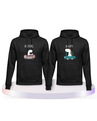 Gemeinsamer Look: Be Strong Be Happy Hoodies | Paarpulli