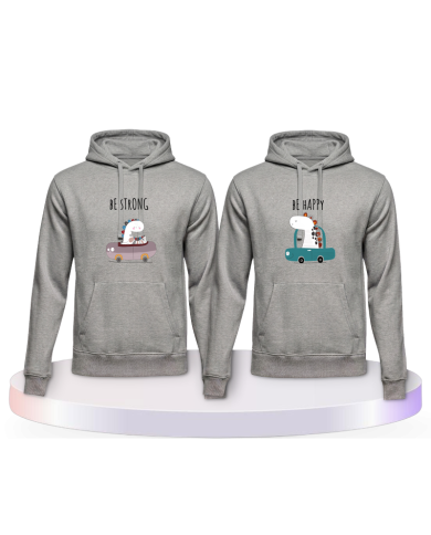 Gemeinsamer Look: Be Strong Be Happy Hoodies | Paarpulli