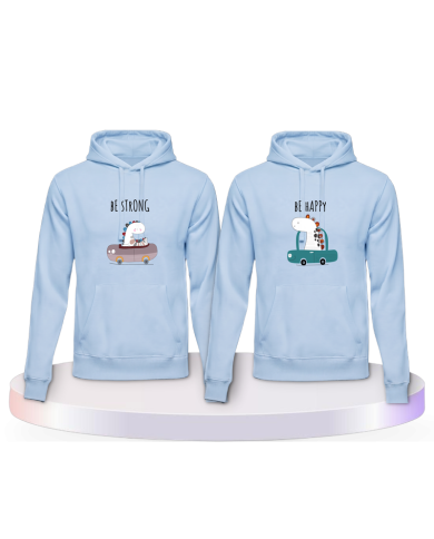Gemeinsamer Look: Be Strong Be Happy Hoodies | Paarpulli