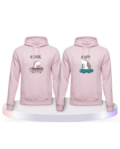 Gemeinsamer Look: Be Strong Be Happy Hoodies | Paarpulli