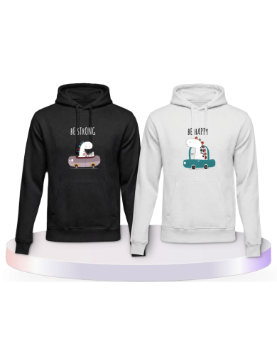 Gemeinsamer Look: Be Strong Be Happy Hoodies | Paarpulli