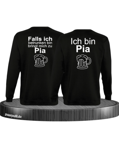 Falls ich betrunken bin Partnerlook Sweatshirts in schwarz Falls ich betrunken bin Partnerlook Sweatshirts in schwarz