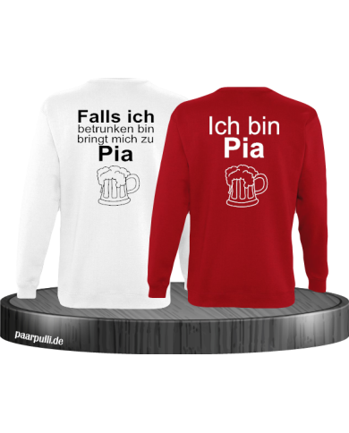 Falls ich betrunken bin Partnerlook Sweatshirts in weiß rot Falls ich betrunken bin Partnerlook Sweatshirts in weiß rot