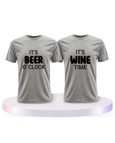 Partnerlook T-Shirts mit It's beer o'clock It's wine time | Paarpulli