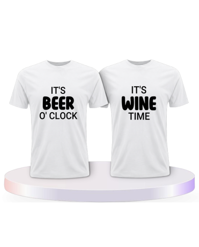 Partnerlook T-Shirts mit It's beer o'clock It's wine time | Paarpulli