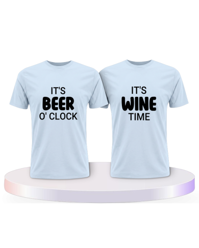 Partnerlook T-Shirts mit It's beer o'clock It's wine time | Paarpulli