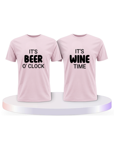 Partnerlook T-Shirts mit It's beer o'clock It's wine time | Paarpulli