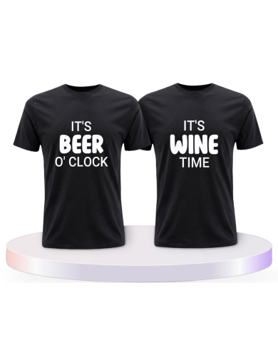 Partnerlook T-Shirts mit It's beer o'clock It's wine time | Paarpulli