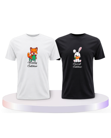 Bunny and Carrot Catcher Couple T-Shirts kaufen | Paarpulli