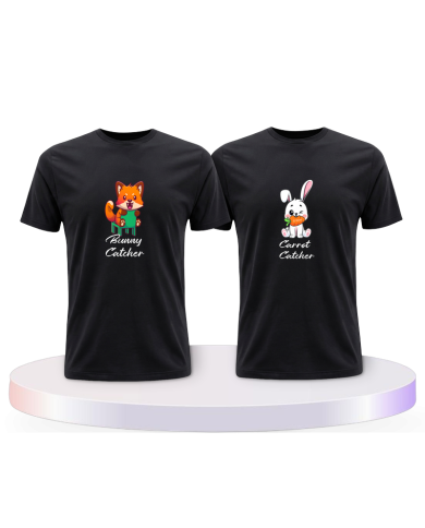 Bunny and Carrot Catcher Couple T-Shirts kaufen | Paarpulli