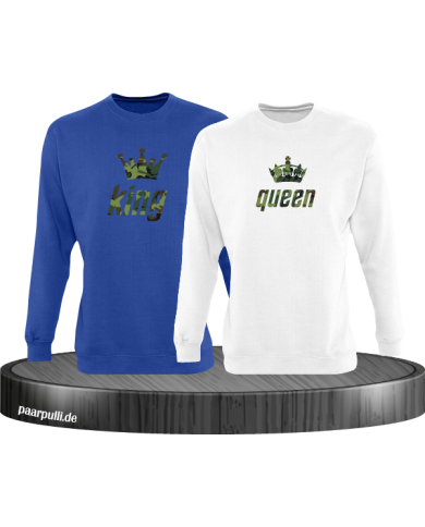 King und Queen als Camouflage Design Partnerlook Sweatshirts in blau weiß