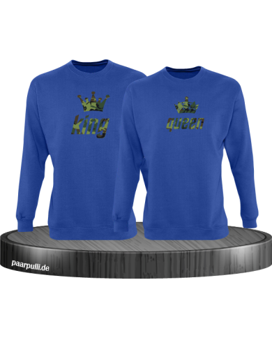 King und Queen als Camouflage Design Partnerlook Sweatshirts in blau