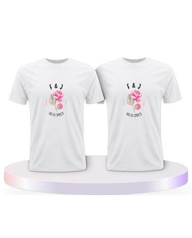 Gemeinsamer Look: Wunschdatum mit Initialen T-Shirts | Paarpulli