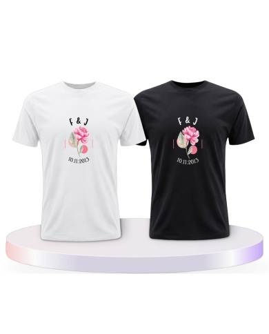 Gemeinsamer Look: Wunschdatum mit Initialen T-Shirts | Paarpulli