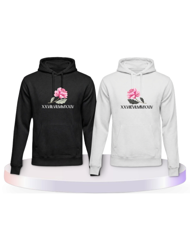 Rose mit Wunschdatum in römischen Zahlen Pärchen Hoodies | Paarpulli
