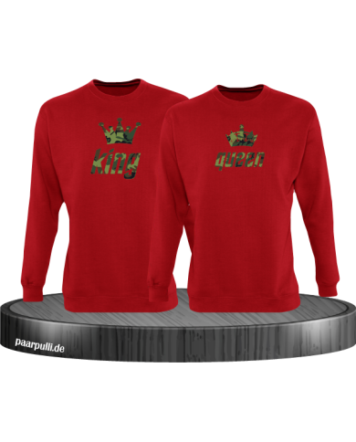 King und Queen als Camouflage Design Partnerlook Sweatshirts in rot