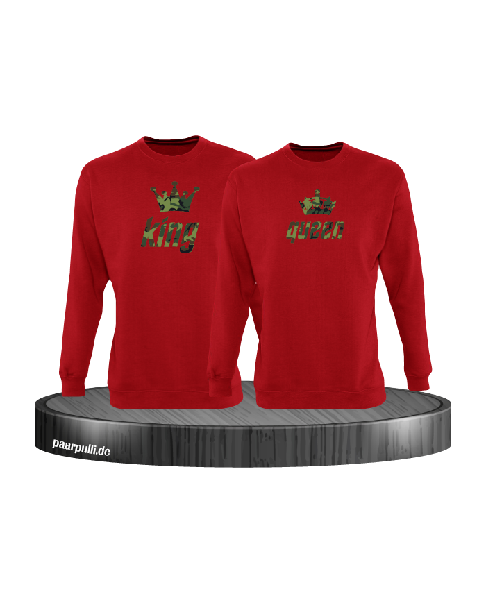 King und Queen als Camouflage Design Partnerlook Sweatshirts in rot