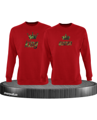 King und Queen als Camouflage Design Partnerlook Sweatshirts in rot