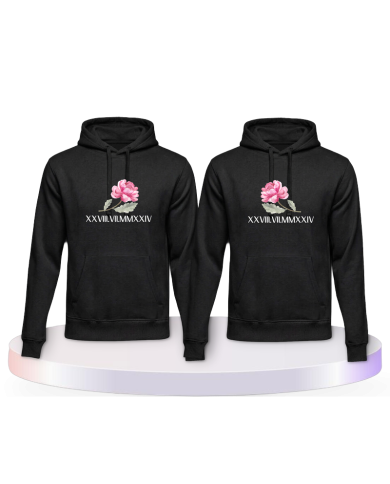 Rose mit Wunschdatum in römischen Zahlen Pärchen Hoodies | Paarpulli