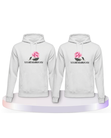 Rose mit Wunschdatum in römischen Zahlen Pärchen Hoodies | Paarpulli