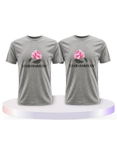 Rose mit Wunschdatum in römischen Zahlen Pärchen T-Shirts | Paarpulli