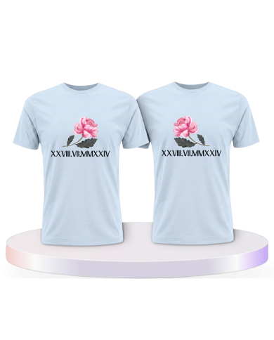 Rose mit Wunschdatum in römischen Zahlen Pärchen T-Shirts | Paarpulli