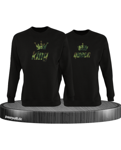 King und Queen als Camouflage Design Partnerlook Sweatshirts in schwarz