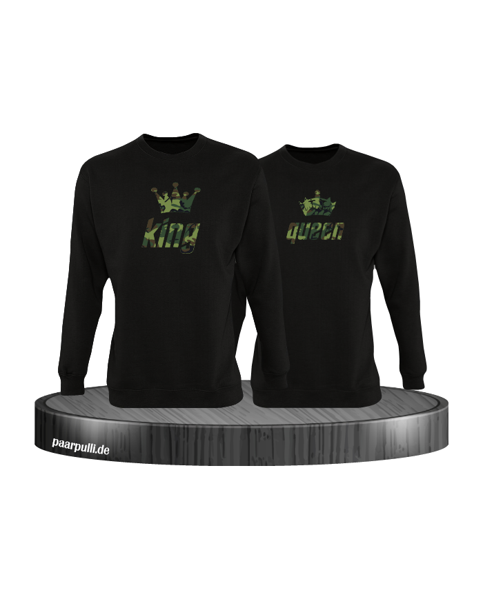 King und Queen als Camouflage Design Partnerlook Sweatshirts in schwarz