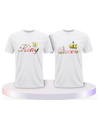 King & Queen T Shirts mit Blumen Muster Pärchen T-Shirts | Paarpulli