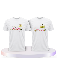 King & Queen T Shirts mit Blumen Muster Pärchen T-Shirts | Paarpulli