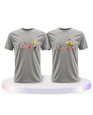 King & Queen T Shirts mit Blumen Muster Pärchen T-Shirts | Paarpulli