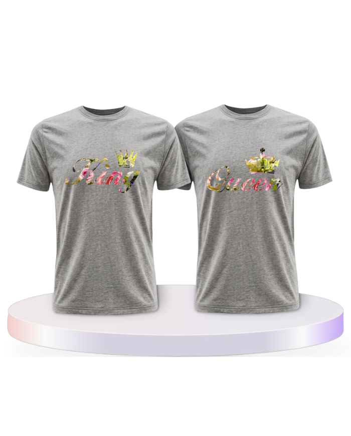 King & Queen T Shirts mit Blumen Muster Pärchen T-Shirts | Paarpulli
