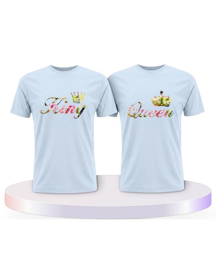 King & Queen T Shirts mit Blumen Muster Pärchen T-Shirts | Paarpulli