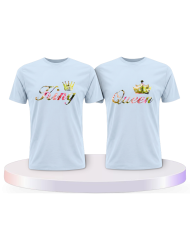 King & Queen T Shirts mit Blumen Muster Pärchen T-Shirts | Paarpulli