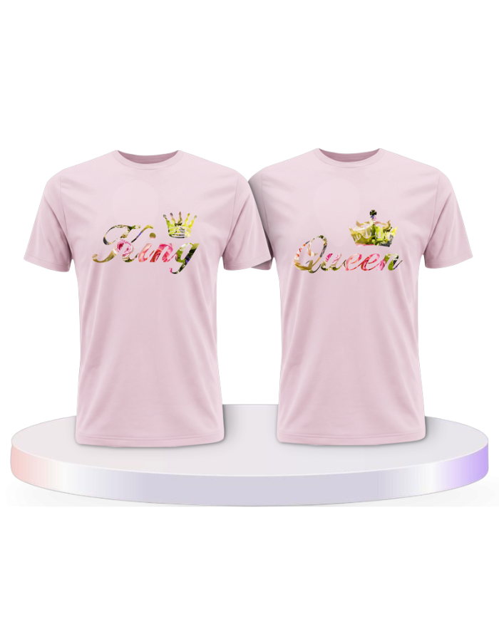 King & Queen T Shirts mit Blumen Muster Pärchen T-Shirts | Paarpulli