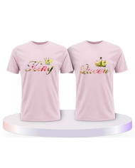 King & Queen T Shirts mit Blumen Muster Pärchen T-Shirts | Paarpulli