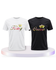 King & Queen T Shirts mit Blumen Muster Pärchen T-Shirts | Paarpulli