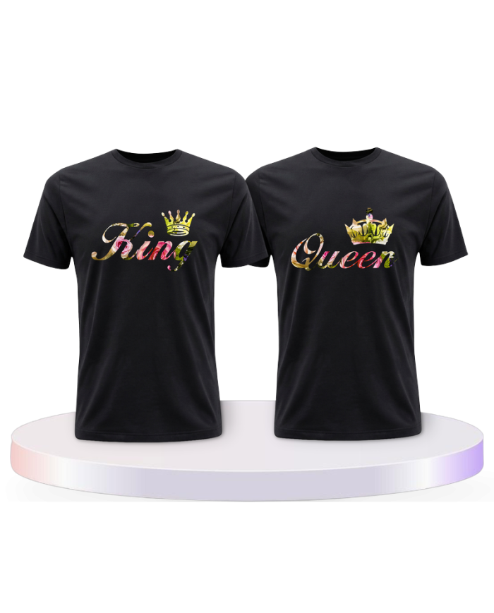 King & Queen T Shirts mit Blumen Muster Pärchen T-Shirts | Paarpulli