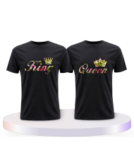 King & Queen T Shirts mit Blumen Muster Pärchen T-Shirts | Paarpulli