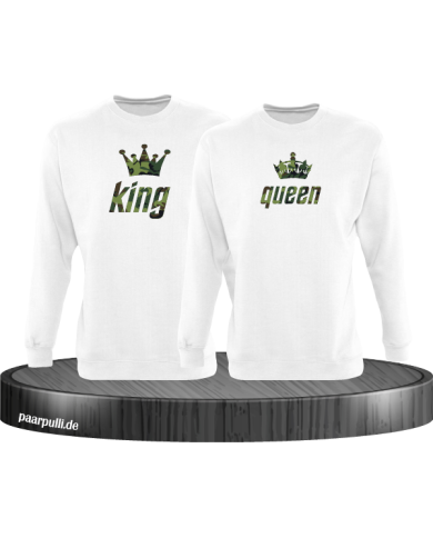 King und Queen als Camouflage Design Partnerlook Sweatshirts in weiß King und Queen als Camouflage Design Partnerlook Sweatshirts in weiß