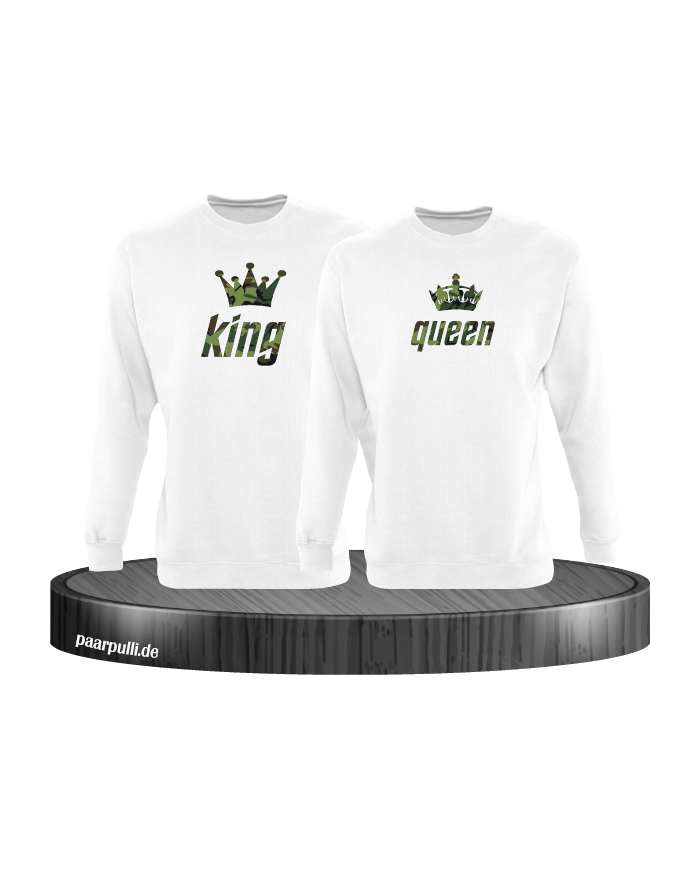 King und Queen als Camouflage Design Partnerlook Sweatshirts in weiß