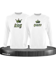 King und Queen als Camouflage Design Partnerlook Sweatshirts in weiß