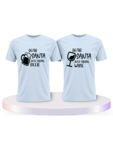 Dear Santa just bring Beer / Wine Couple T-Shirts kaufen | Paarpulli