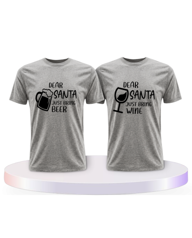 Dear Santa just bring Beer / Wine Couple T-Shirts kaufen | Paarpulli