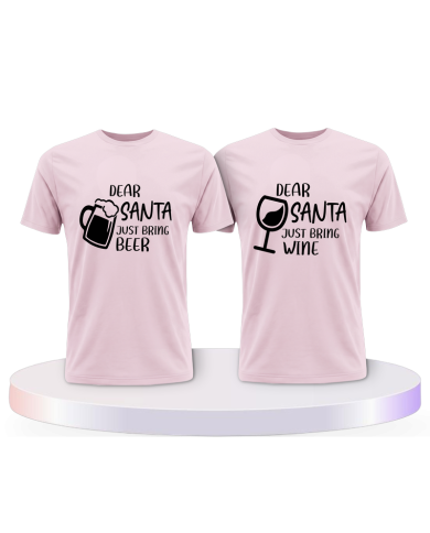 Dear Santa just bring Beer / Wine Couple T-Shirts kaufen | Paarpulli