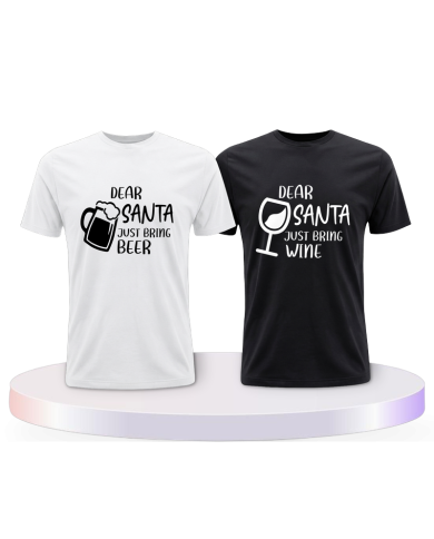 Dear Santa just bring Beer / Wine Couple T-Shirts kaufen | Paarpulli
