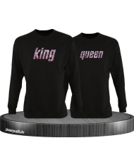 King und Queen mit Blumenmuster Partnerlook in schwarz