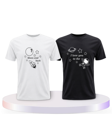 I Love you to the Moon and back Pärchen T-Shirts mit Herz | Paarpulli